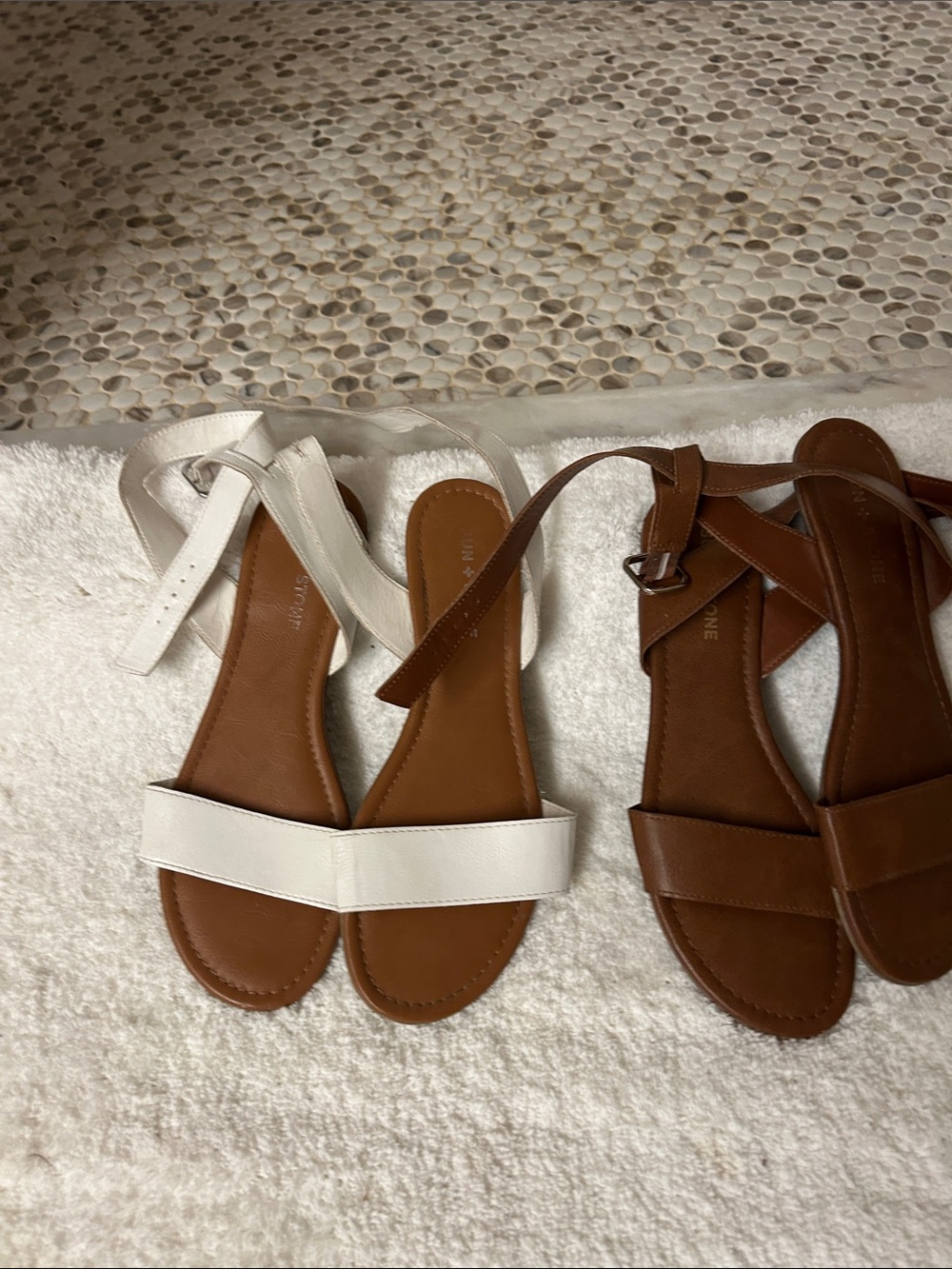 Women’s White Strap Sandals - Minimal Leather Flat
Tan pair and white pair
